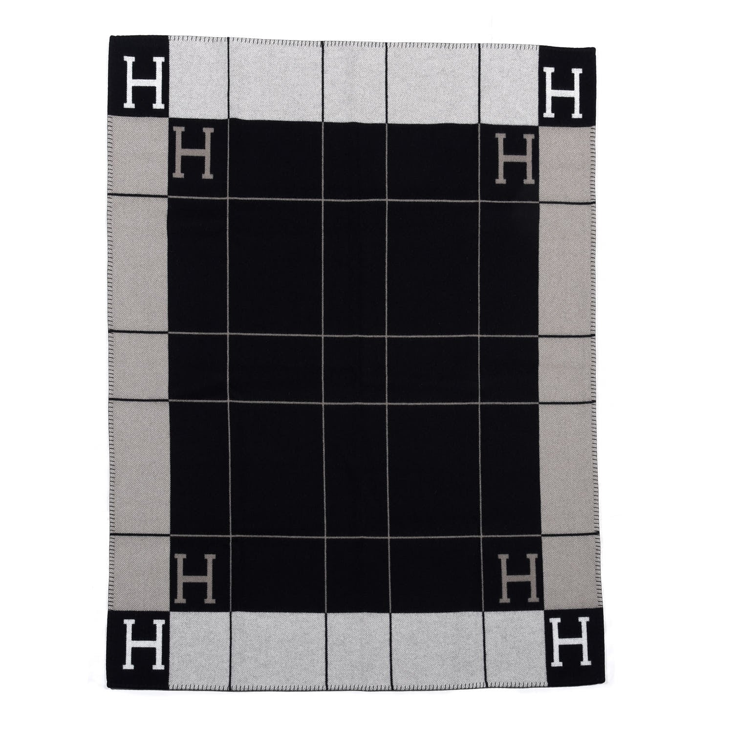 Hermes Wool Cashmere Avalon III Blanket Ecru Black 1 of 3