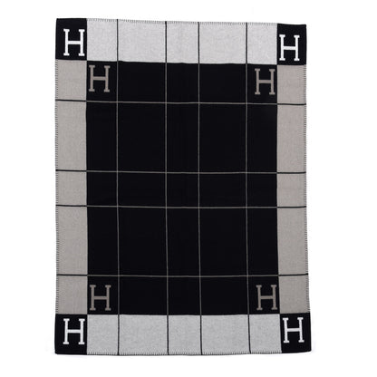 Hermes Wool Cashmere Avalon III Blanket Ecru Black 1 of 3