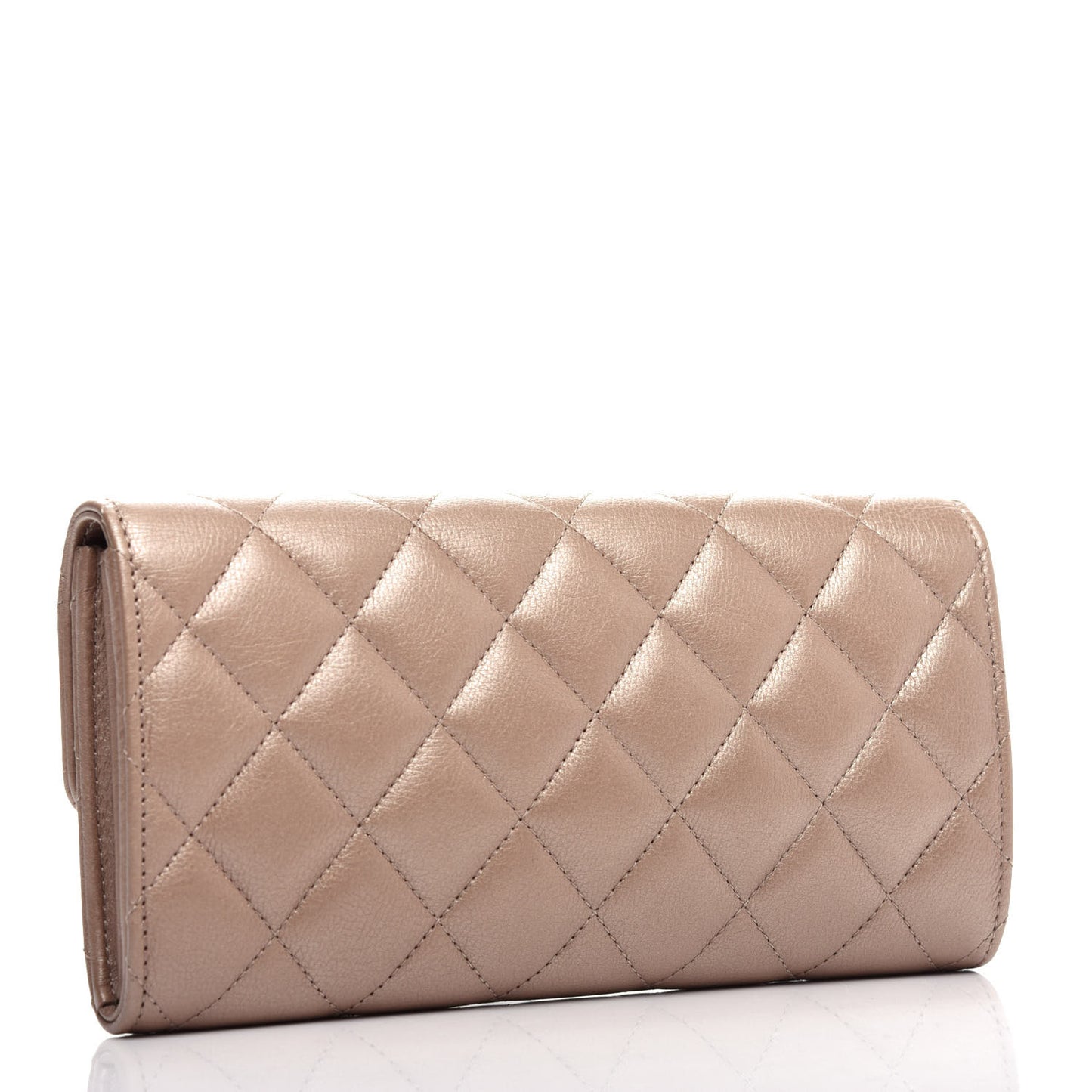 Metallic Aged Calfskin Quilted Reissue Large Gusset Flap Wallet Gold