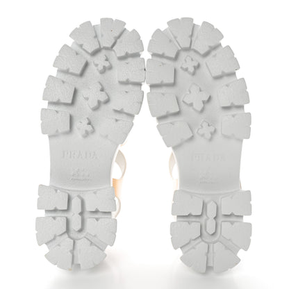 Prada Vitello Metal Triangle Logo Monolith 55mm Cage Sandals 37 Platino 5 of 12