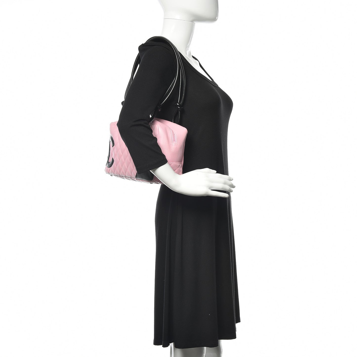 Calfskin Quilted Large Cambon Bowler Pink Black