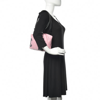 Chanel Calfskin Quilted Large Cambon Bowler Pink Black 2 of 15