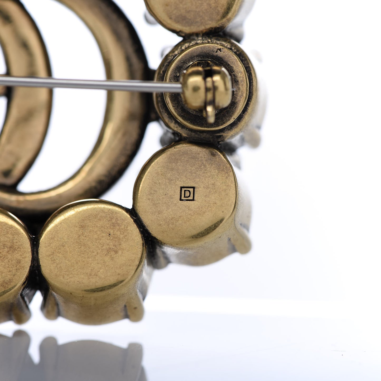 Metal Crystal Double G Brooch Aged Gold