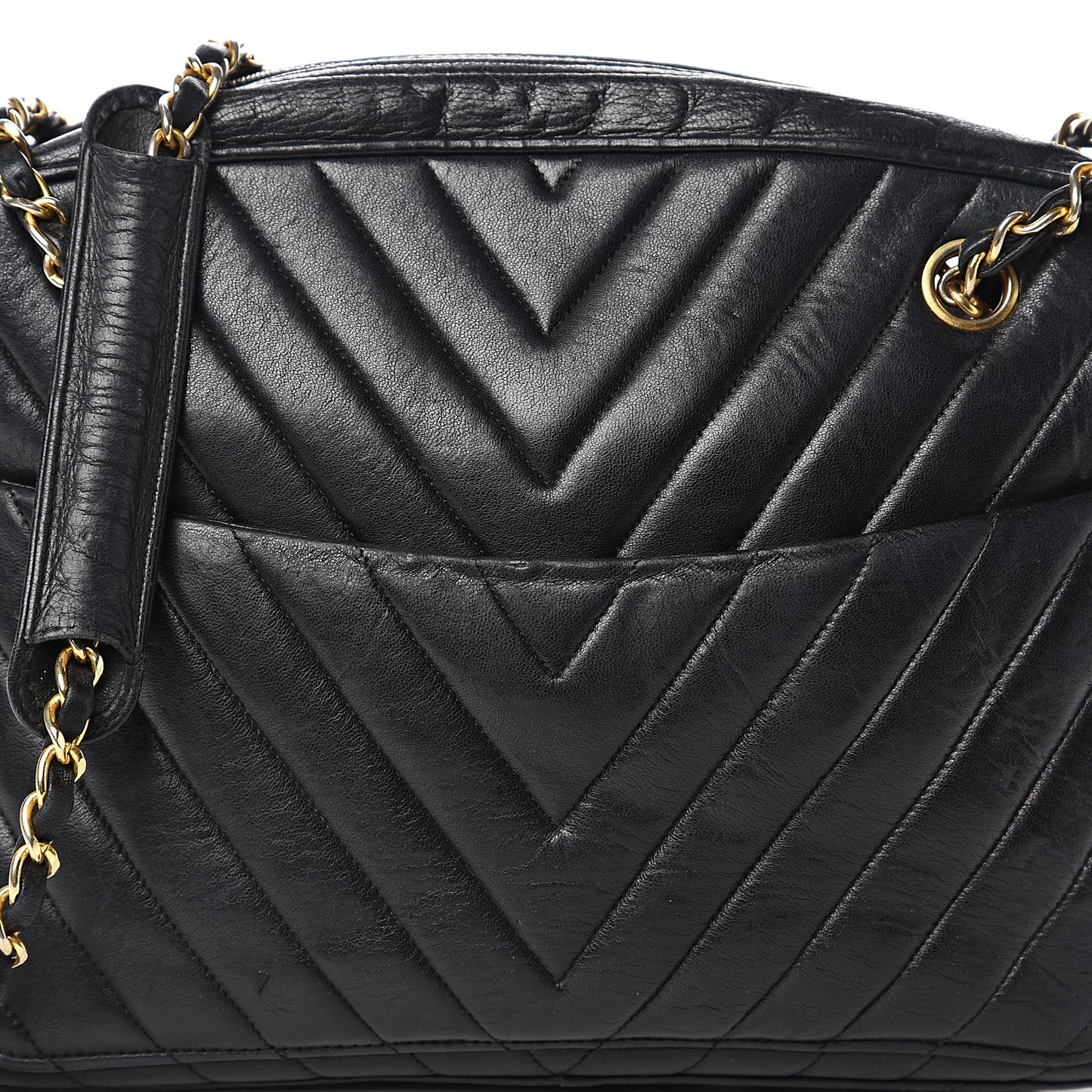 Lambskin Chevron Quilted Shoulder Bag Black