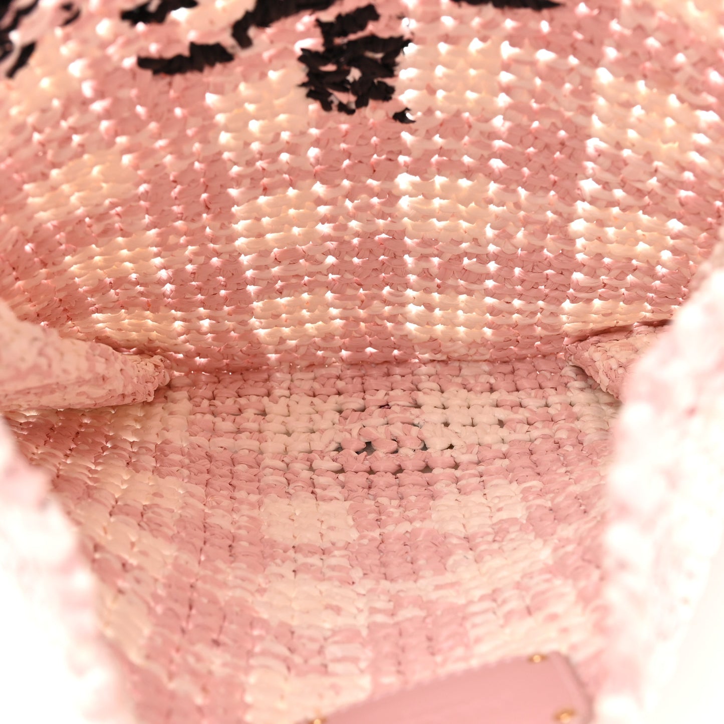Yarn Raffia Effect Crochet Embroidered Logo Tote Messenger Bag Pink