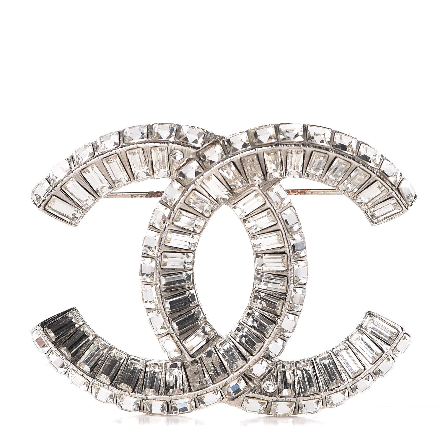 Chanel Baguette Crystal CC Brooch Silver 1 of 7