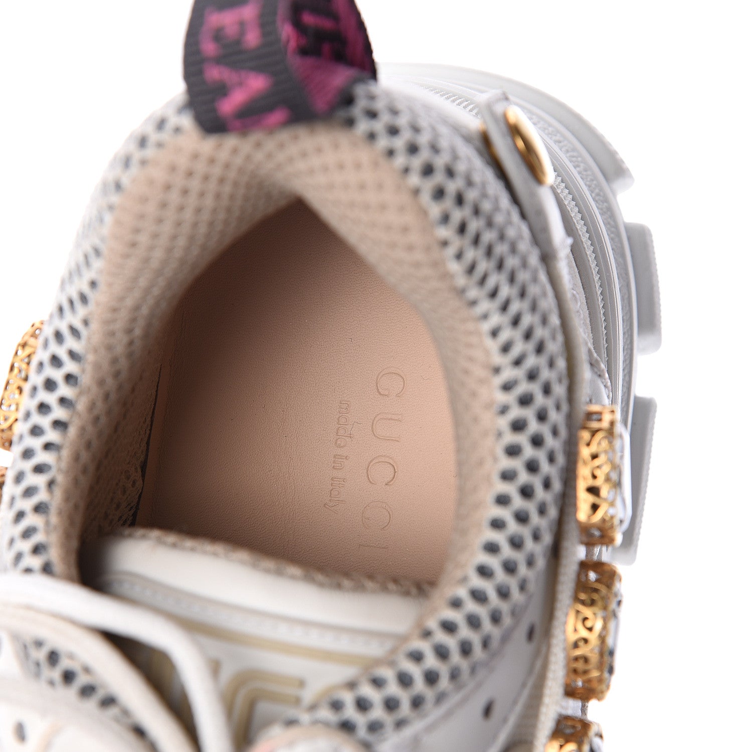 Gucci X SEGA Mesh Calfskin Suede Removable Crystals Womens Flashtrek Sneakers 37.5 Great White 5 of 7