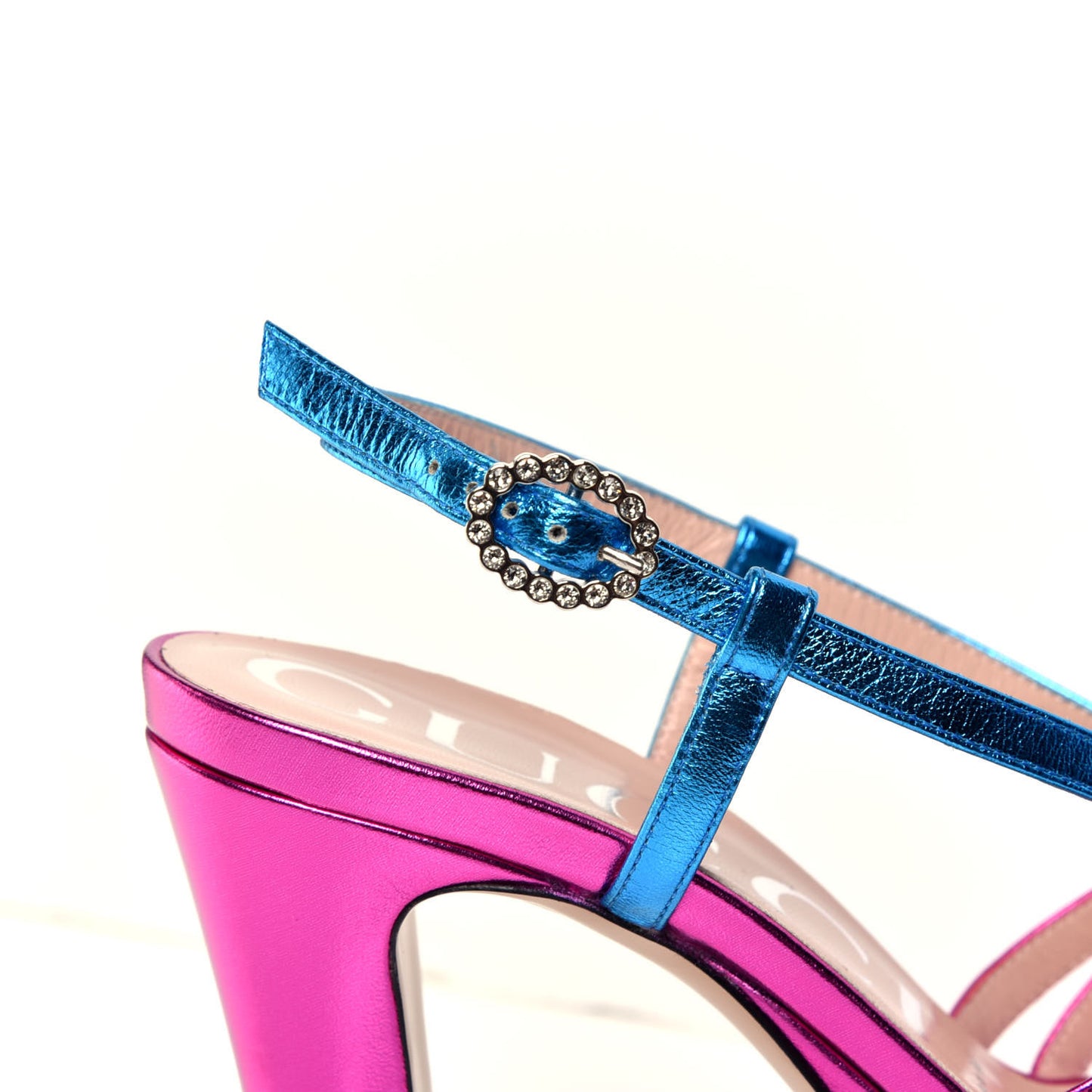 Metallic Nappa Crystal Zephyra Slingback Platform High Heel Sandals 36.5 Fuchsia Dark Turquoise