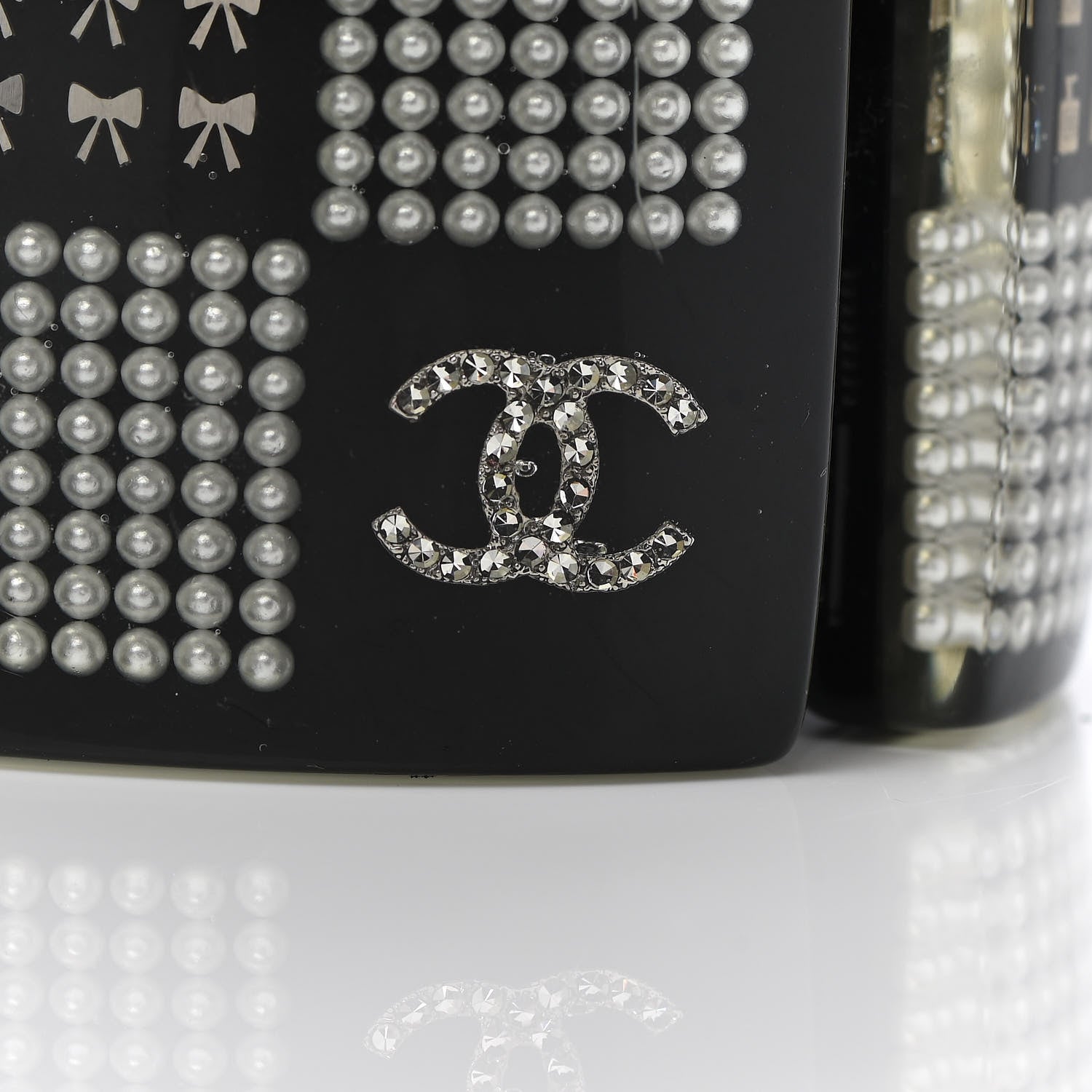 Chanel Resin Pearl Crystal CC Cuff Black 4 of 5