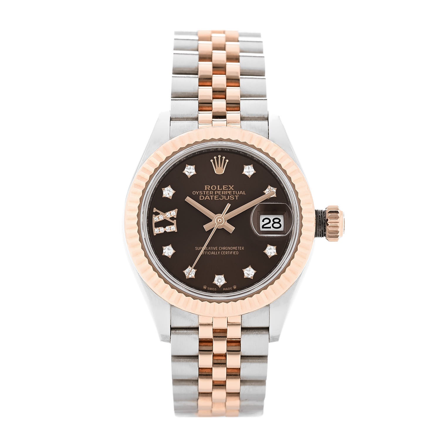Rolex Stainless Steel 18K Everose Gold Diamond 28mm Oyster Perpetual Datejust Watch Chocolate 279171 1 of 6