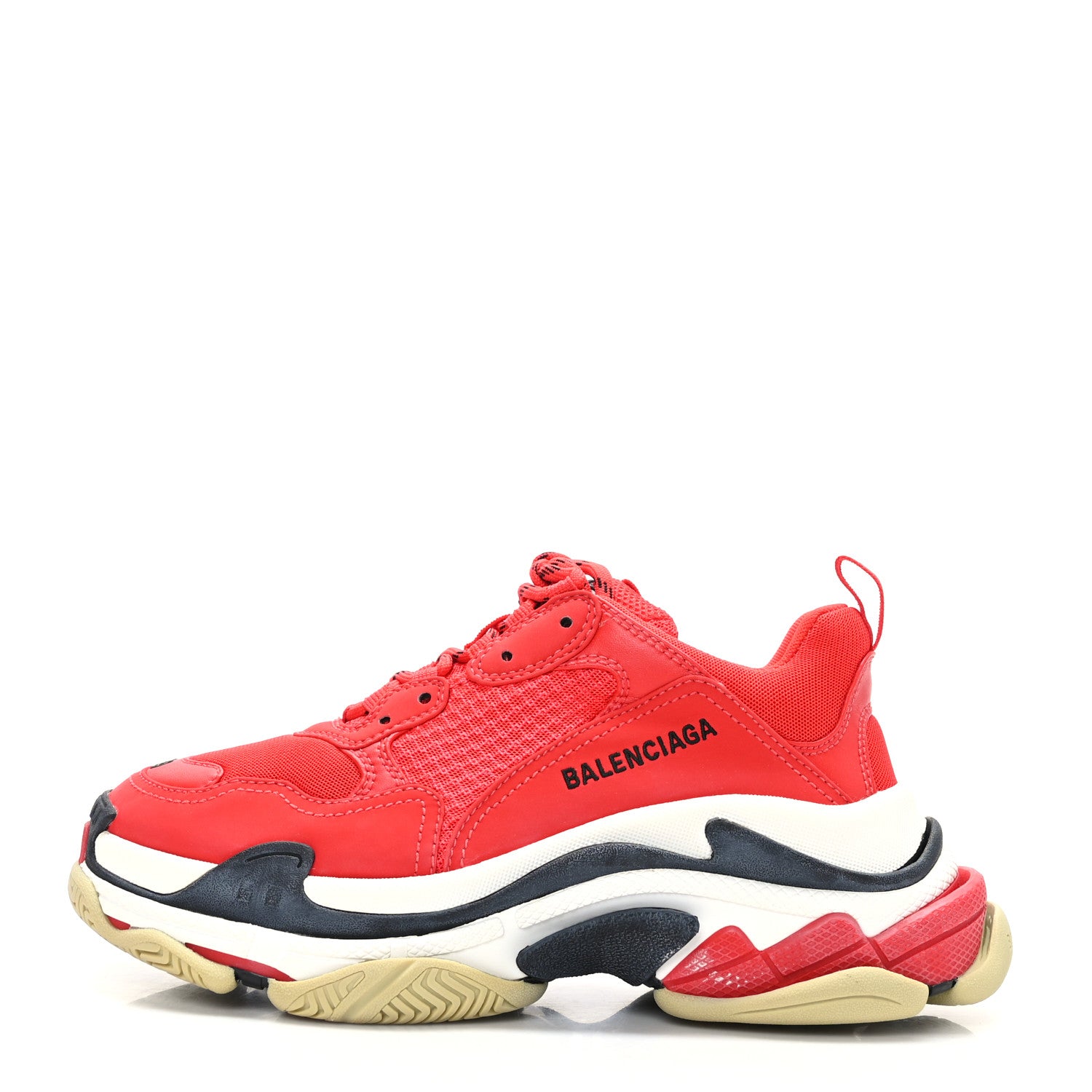 Balenciaga Washed Effect Fabric Mesh Mens Triple S Sneakers 39 Red Black 1 of 6