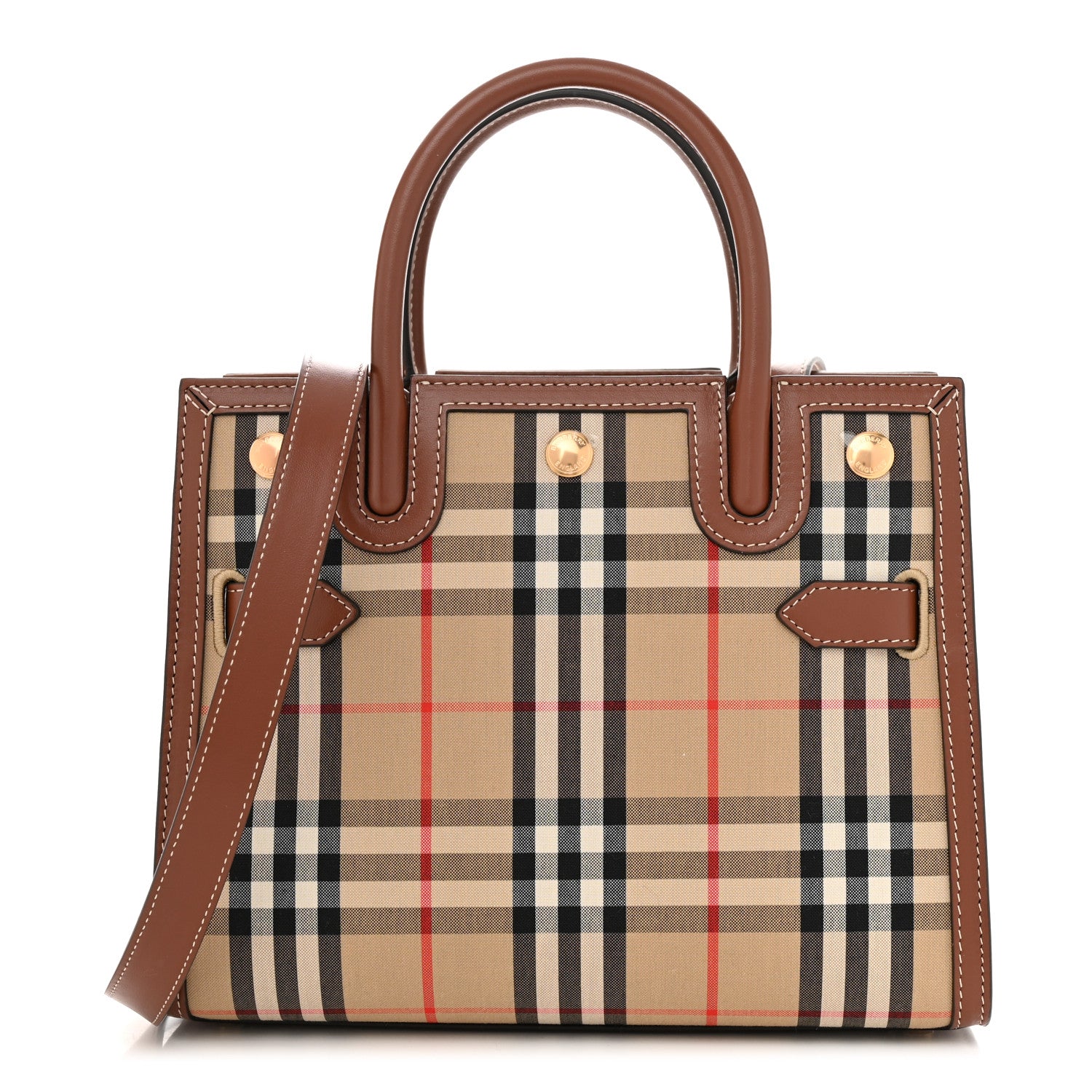 Burberry Calfskin Vintage Check Mini Two Handle Title Bag Archive Beige 1 of 9