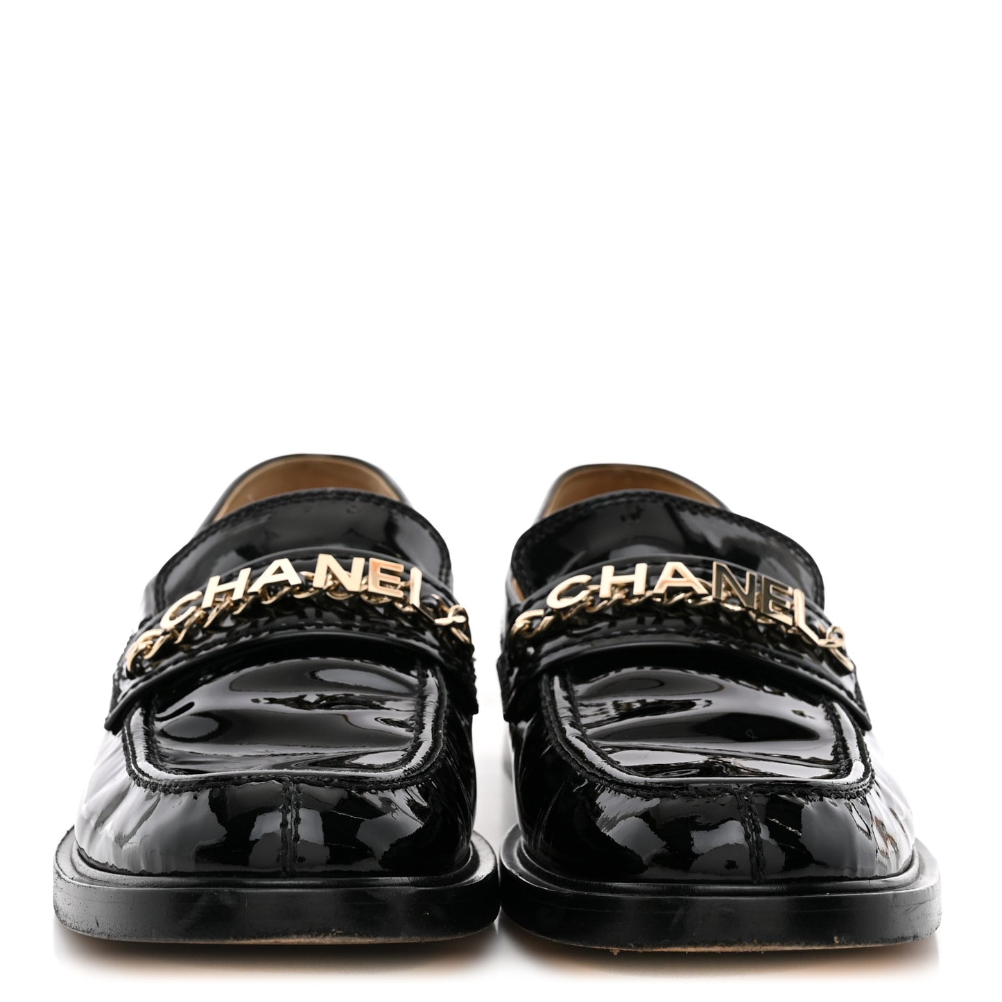 Shiny Calfskin Logo Loafers 39 Black