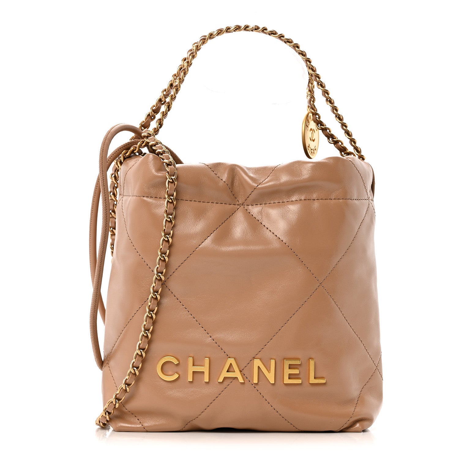 Chanel Shiny Calfskin Quilted Mini Chanel 22 Dark Beige 1 of 15