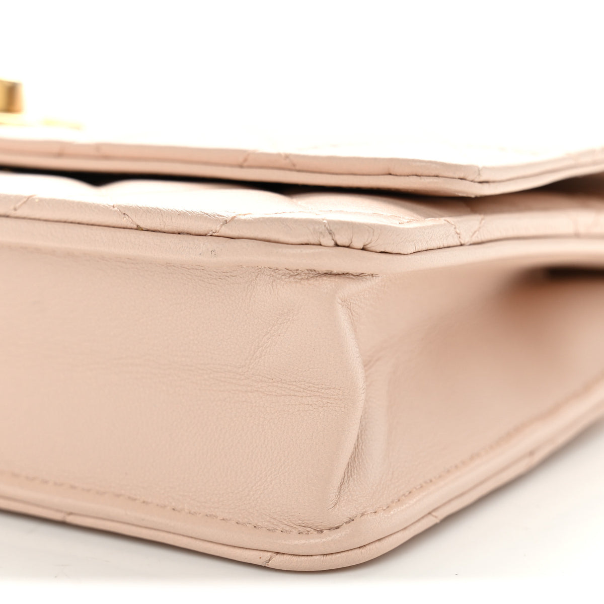 Lambskin Quilted CC Pearl Crush Wallet on Chain WOC Light Beige
