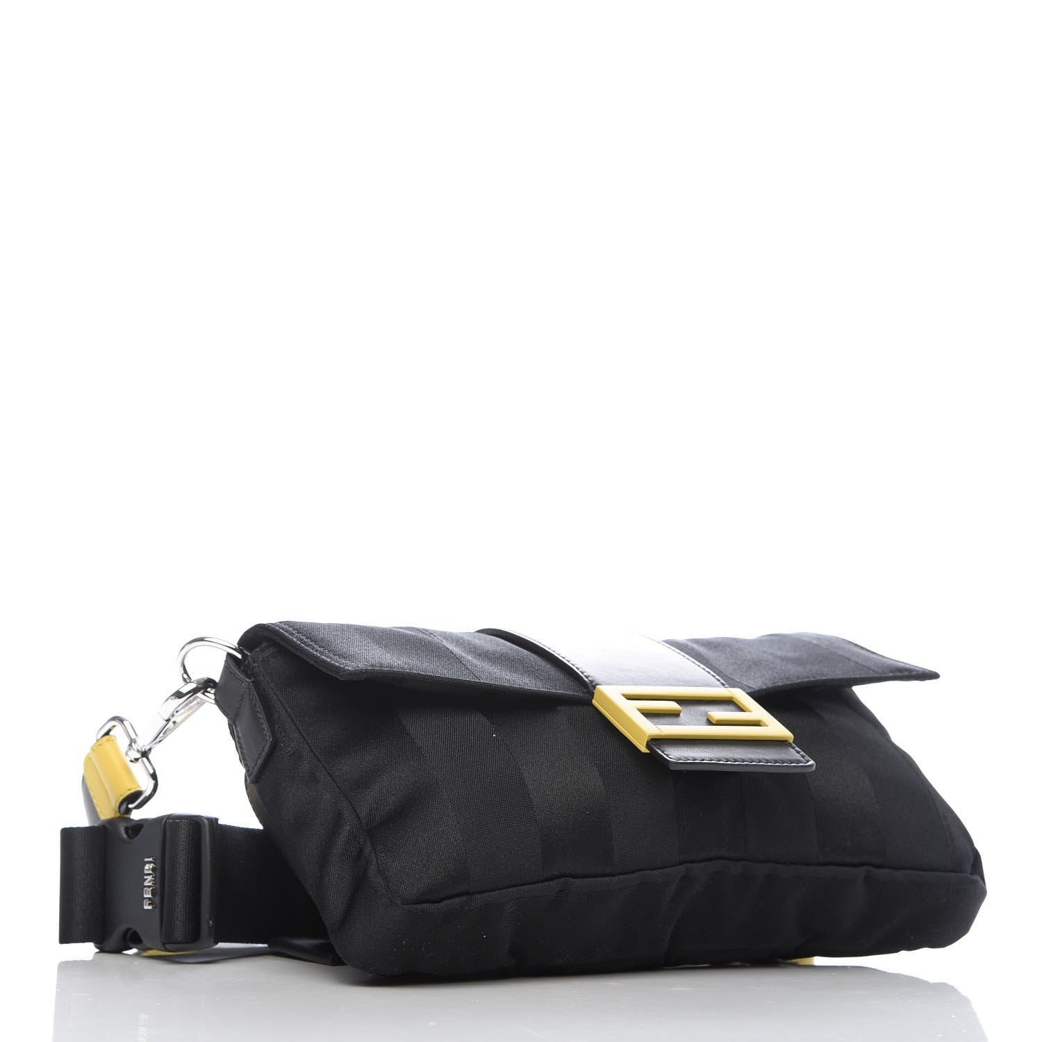 Fendi Recycled Nylon Vitello Grace Light Pequin Logo Puffer Belt Baguette Bag Black Sunflower 4 of 9