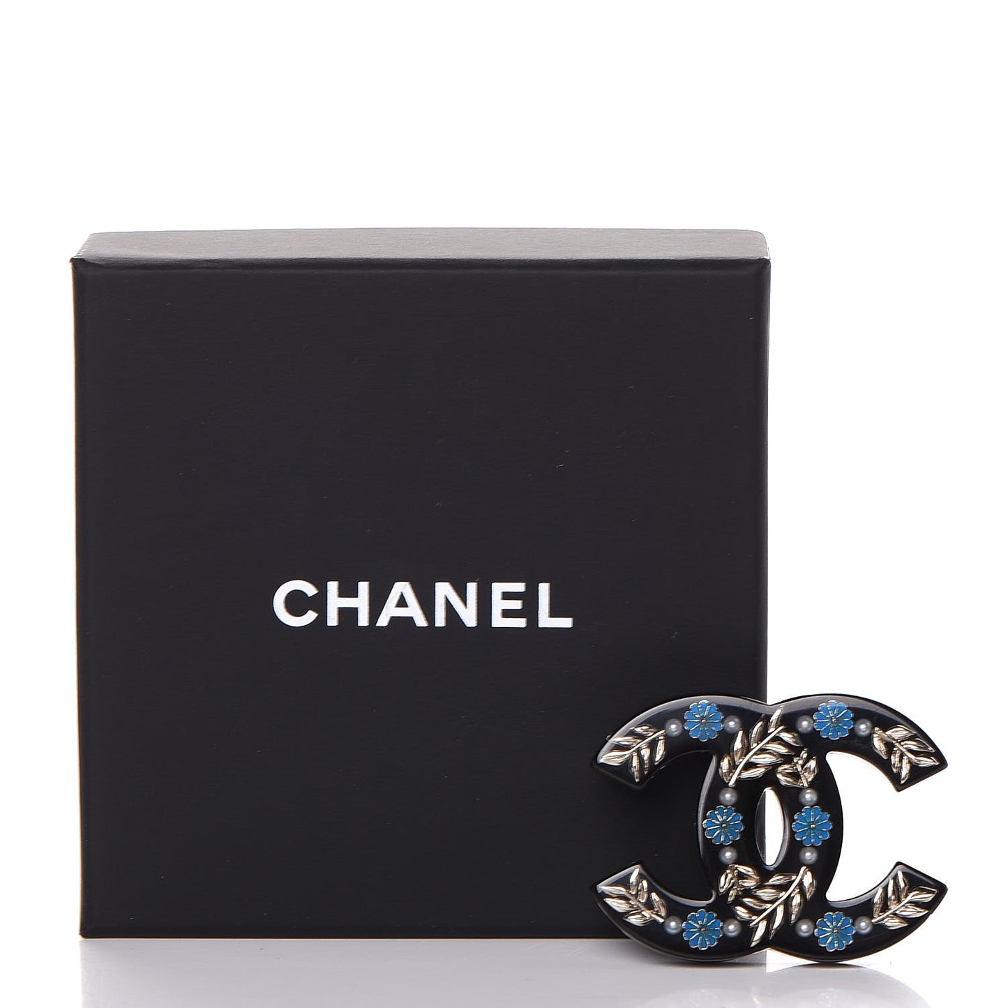 Resin Pearl Enamel Flower CC Brooch Black Blue Gold
