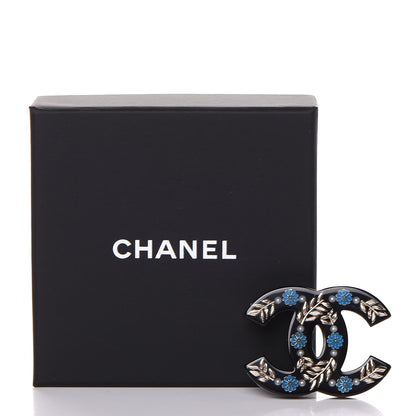 Chanel Resin Pearl Enamel Flower CC Brooch Black Blue Gold 5 of 5
