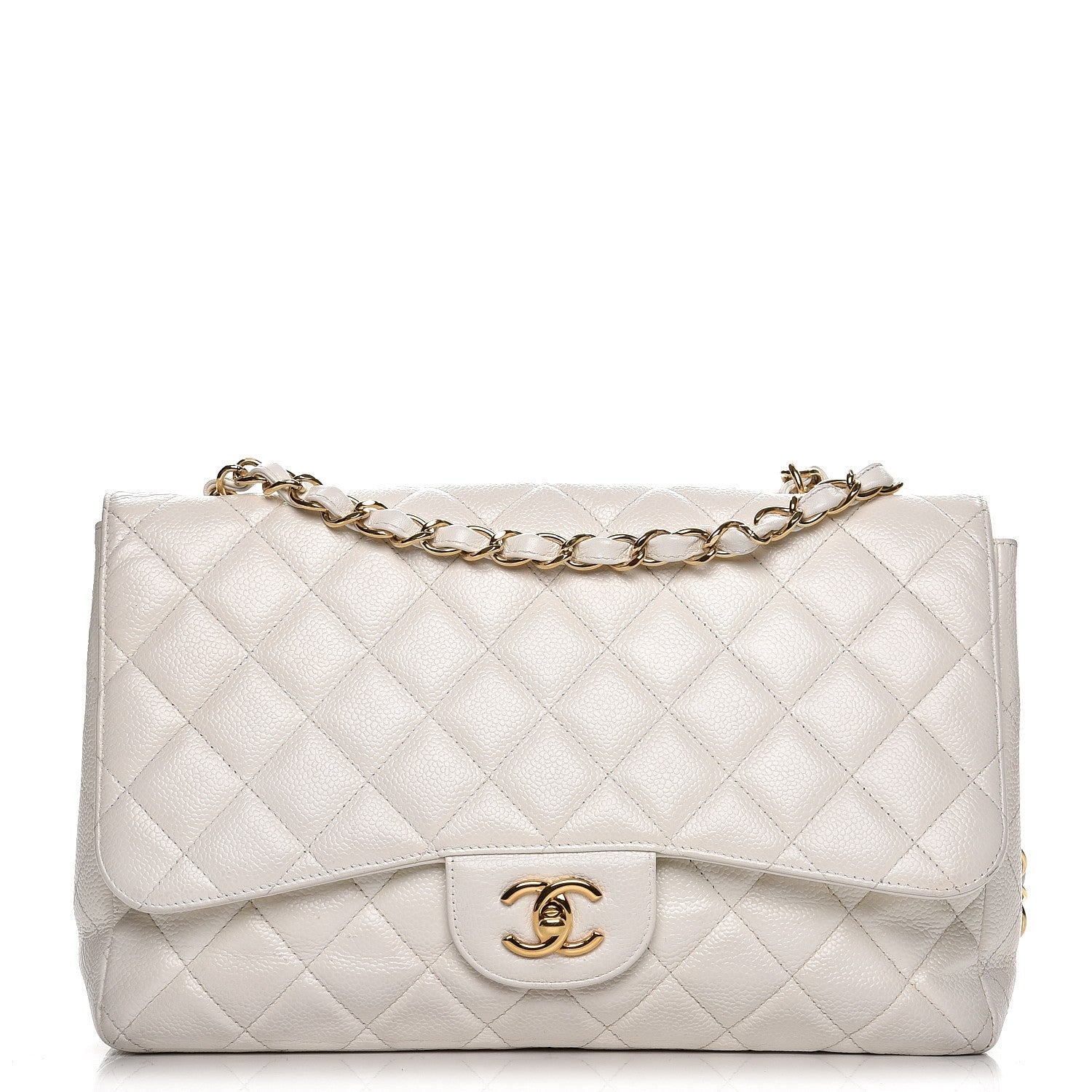 Chanel Caviar Quilted Jumbo Single Flap White 1 of 11
