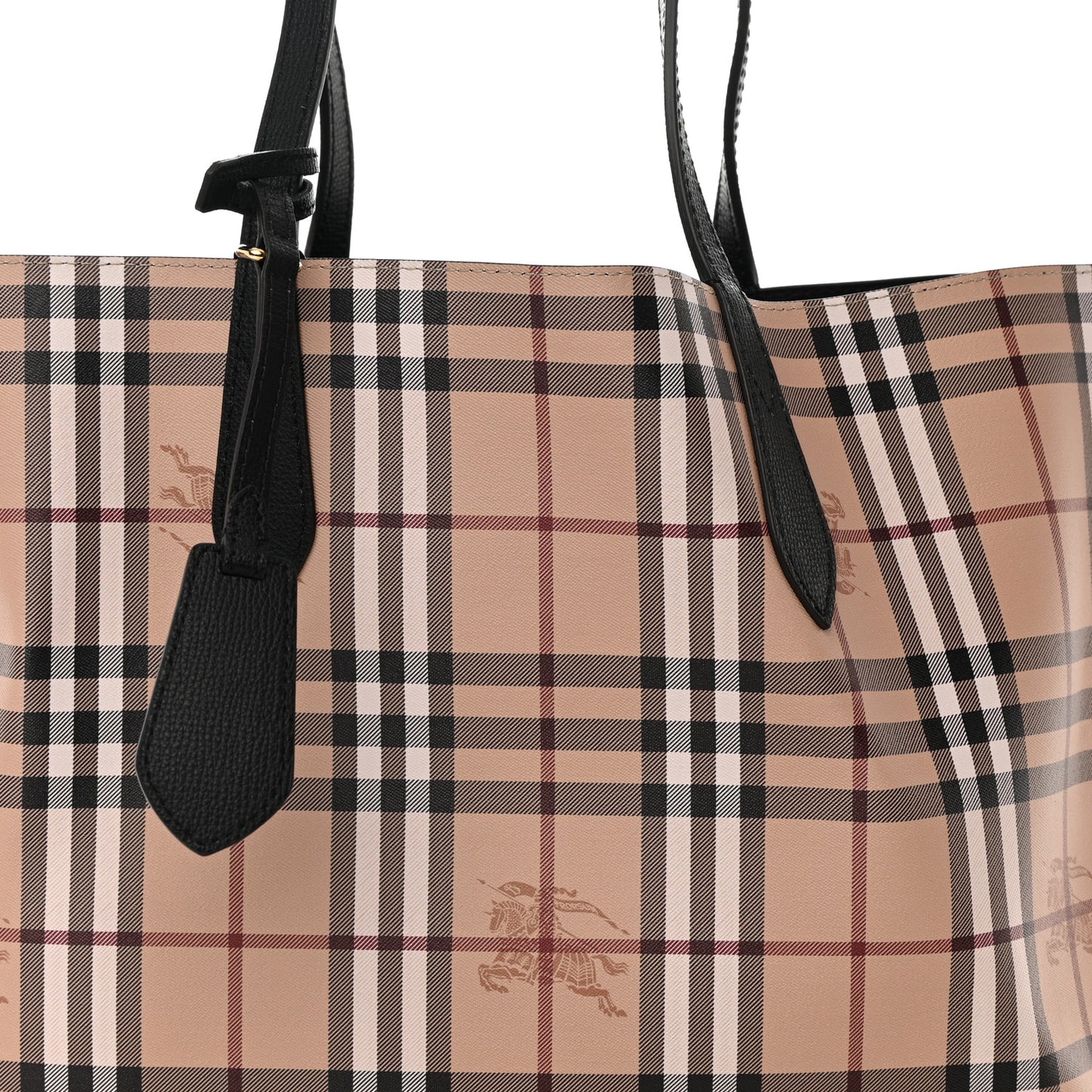 Grainy Calfskin Haymarket Check Medium Reversible Tote Black