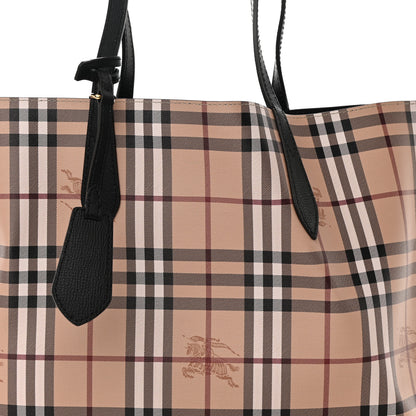 Burberry Grainy Calfskin Haymarket Check Medium Reversible Tote Black 12 of 21