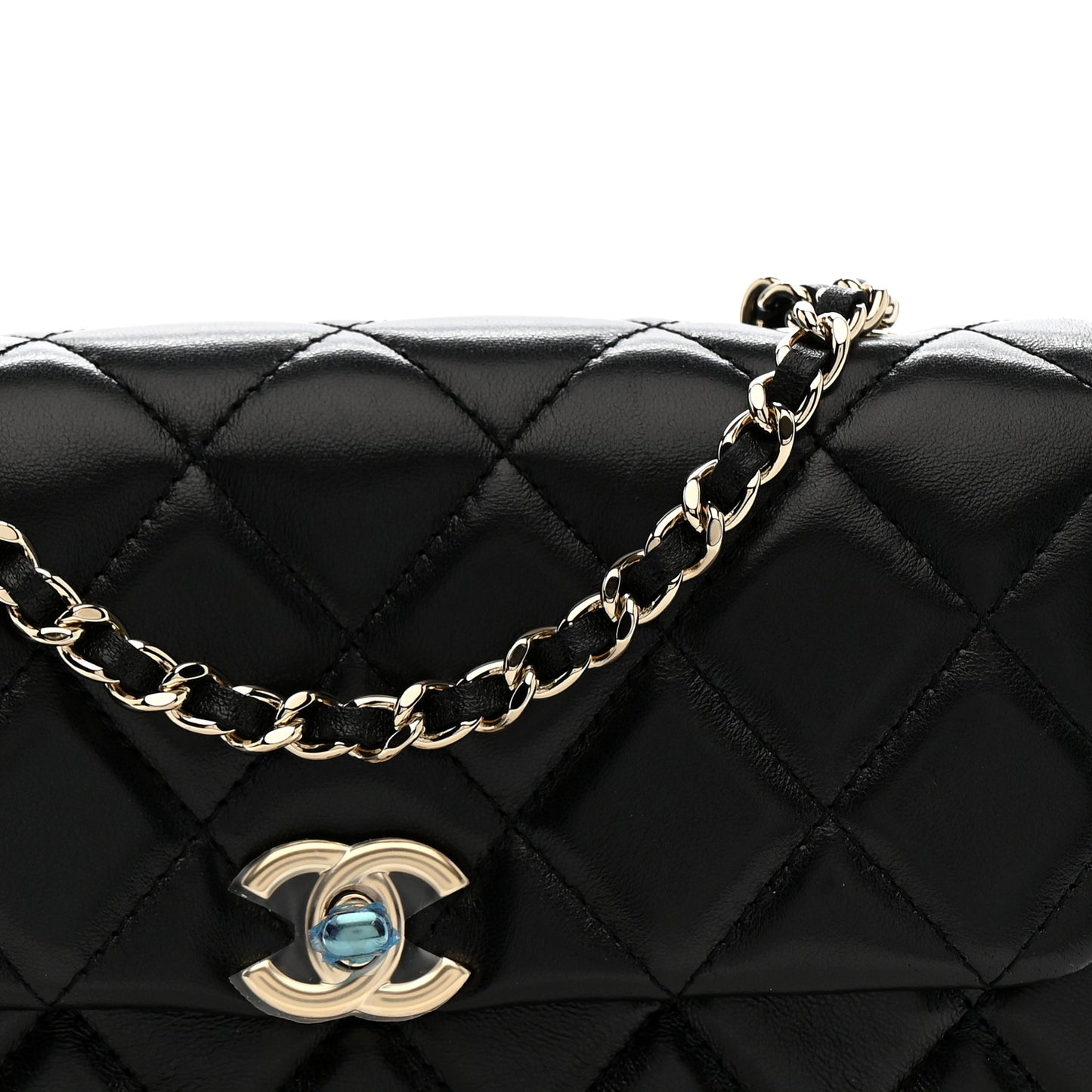 Lambskin Quilted Rectangular Phone Holder Clutch With Chain Black