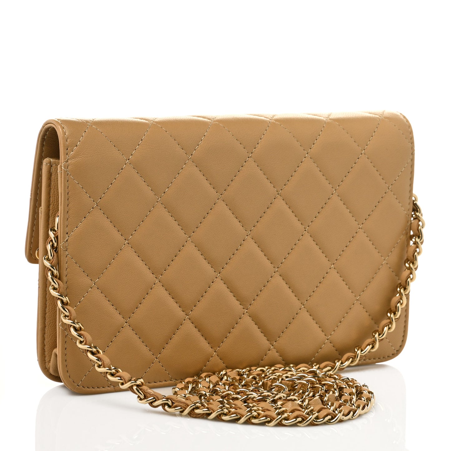 Lambskin Quilted Chain Infinity Wallet On Chain WOC Light Beige