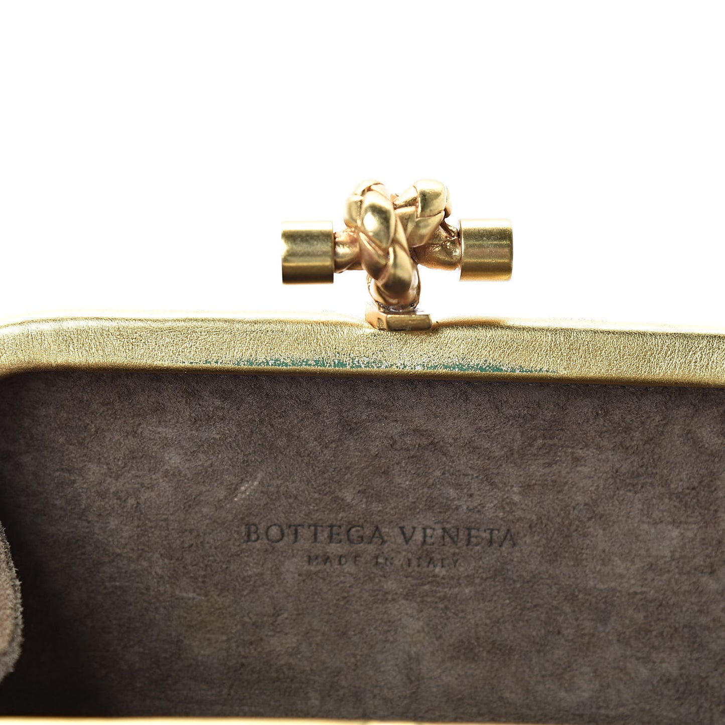 Gilded Waxed Leather Knot Clutch Gold Green