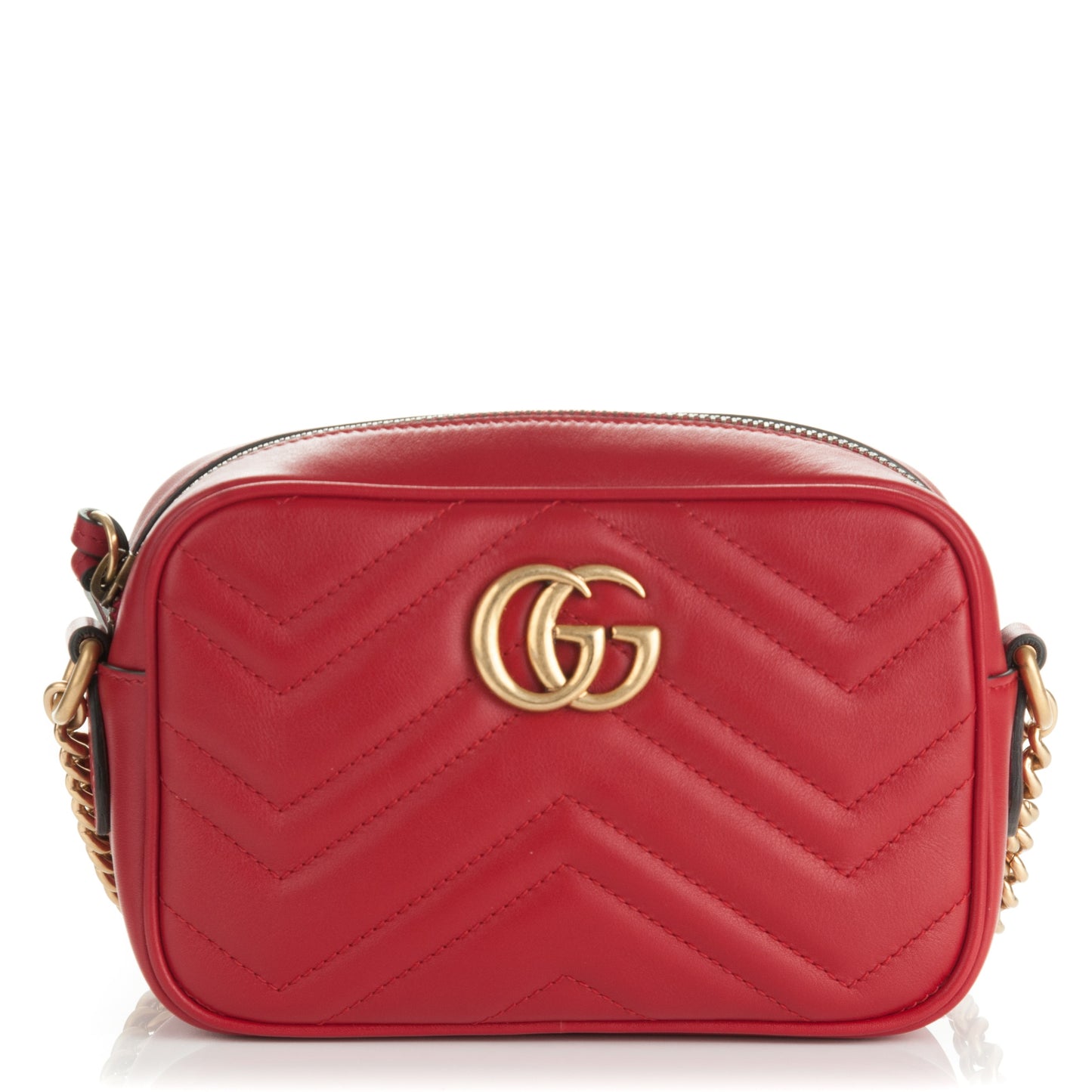 Calfskin Matelasse Mini GG Marmont Chain Shoulder Bag Hibiscus Red
