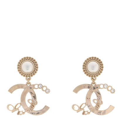 Chanel Pearl Crystal CC Logo Drop Earrings Gold 1 of 5