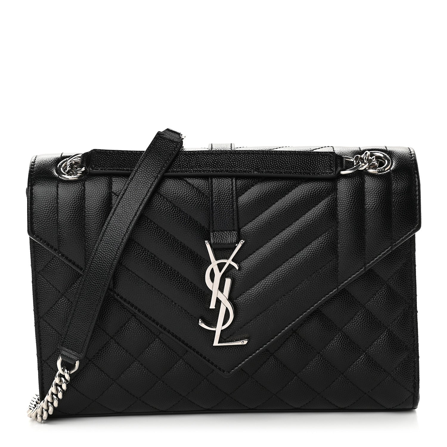 Saint Laurent Grain De Poudre Textured Mixed Matelasse Triquilt Medium Monogram Satchel Black 1 of 8