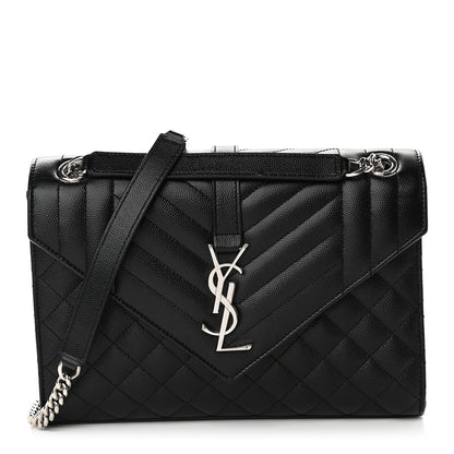 Saint Laurent Grain De Poudre Textured Mixed Matelasse Triquilt Medium Monogram Satchel Black 1 of 8