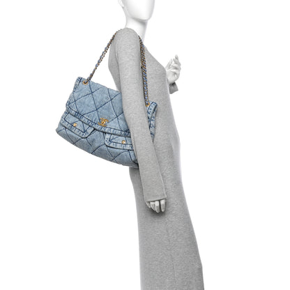 Chanel Washed Denim Quilted Maxi Flap Bag Blue 2 of 10