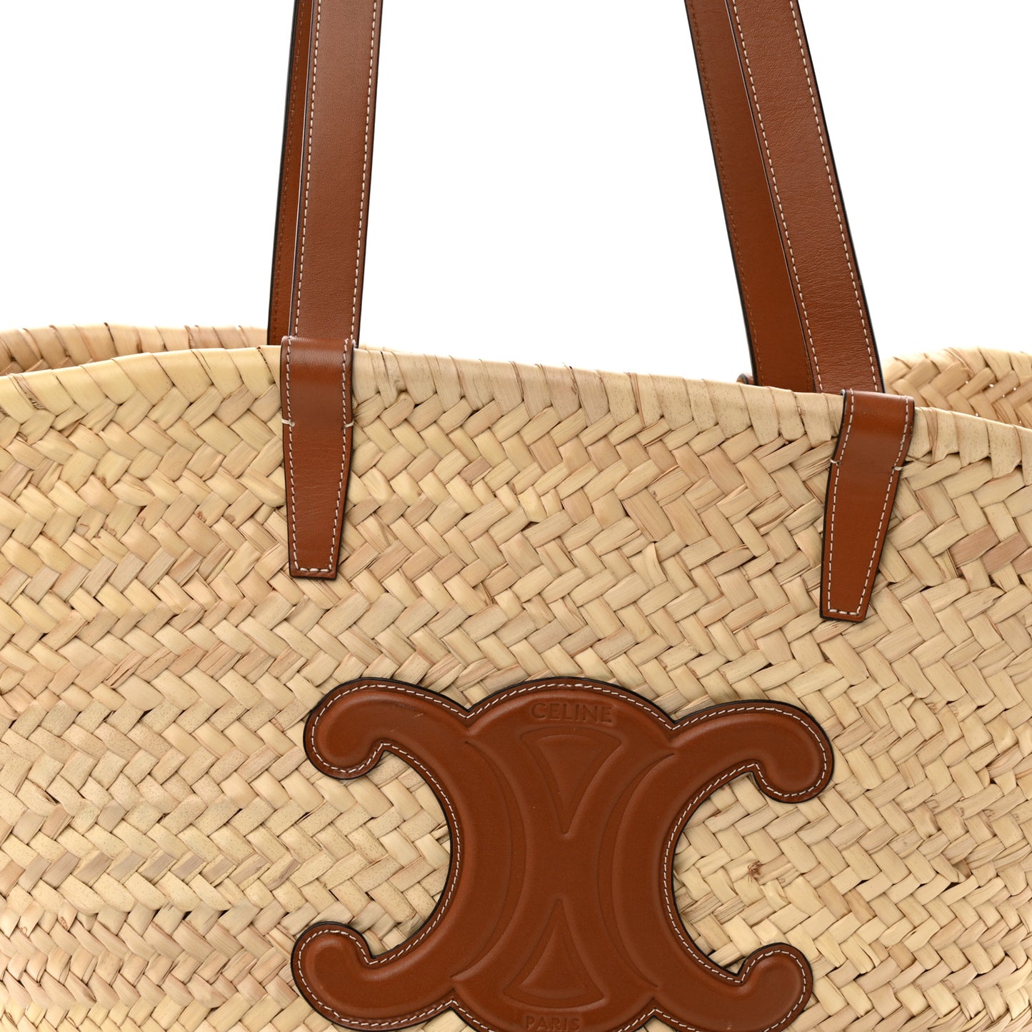 Raffia Calfskin Triomphe Medium Panier Tan
