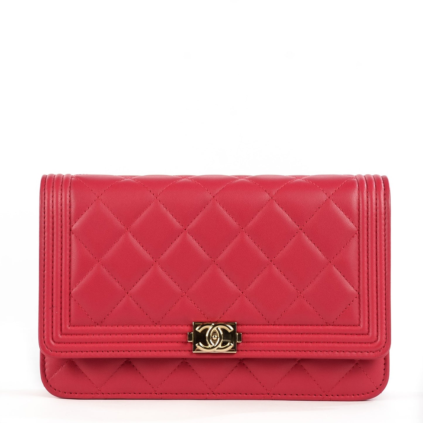 Lambskin Quilted Boy Wallet On Chain WOC Dark Pink