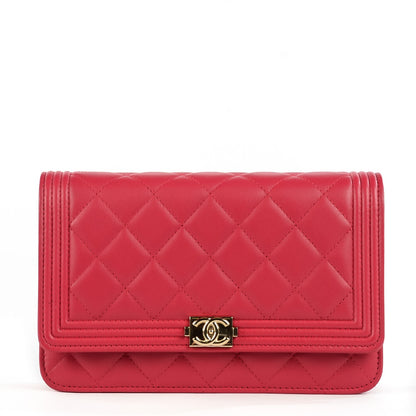 Chanel Lambskin Quilted Boy Wallet On Chain WOC Dark Pink 1 of 8