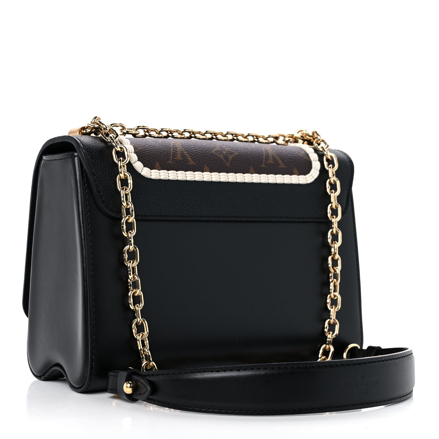 Calfskin Monogram Braided Twist Shoulder Bag MM Black