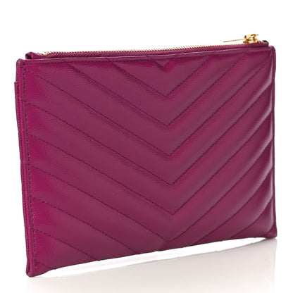 Saint Laurent Grain De Poudre Chevron Monogram Bill Pouch Dark Grape 3 of 11