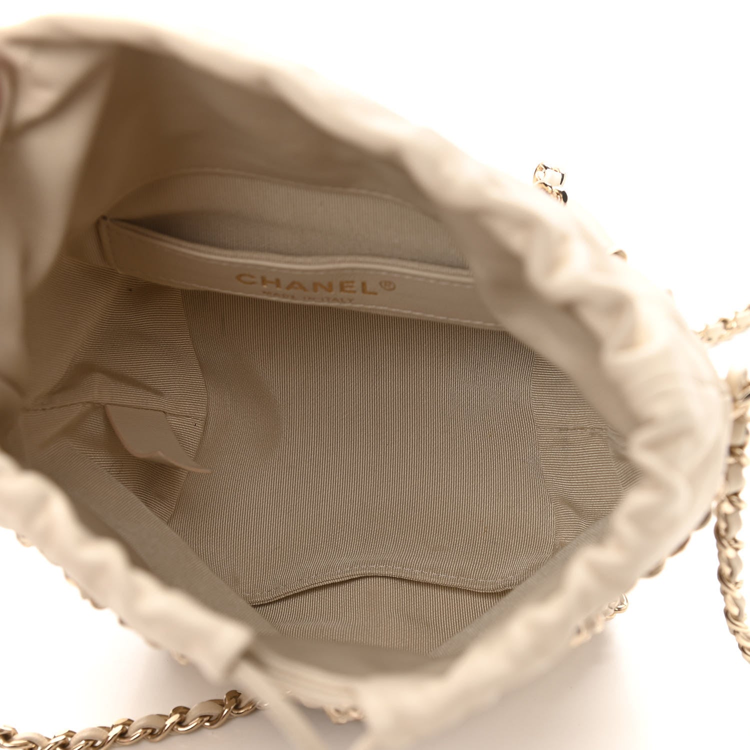 Chanel Lambskin Bucket Chain Drawstring Bag Beige 5 of 10