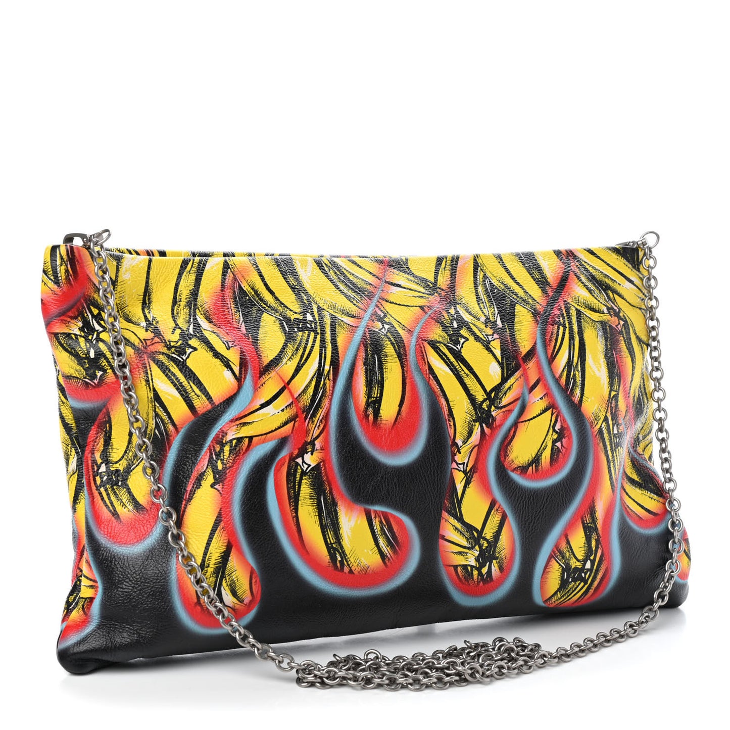 Calfskin Double Match Bananas Chain Clutch Lemon Black