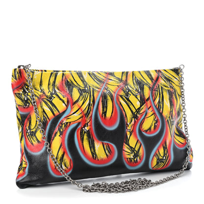 Prada Calfskin Double Match Bananas Chain Clutch Lemon Black 3 of 8