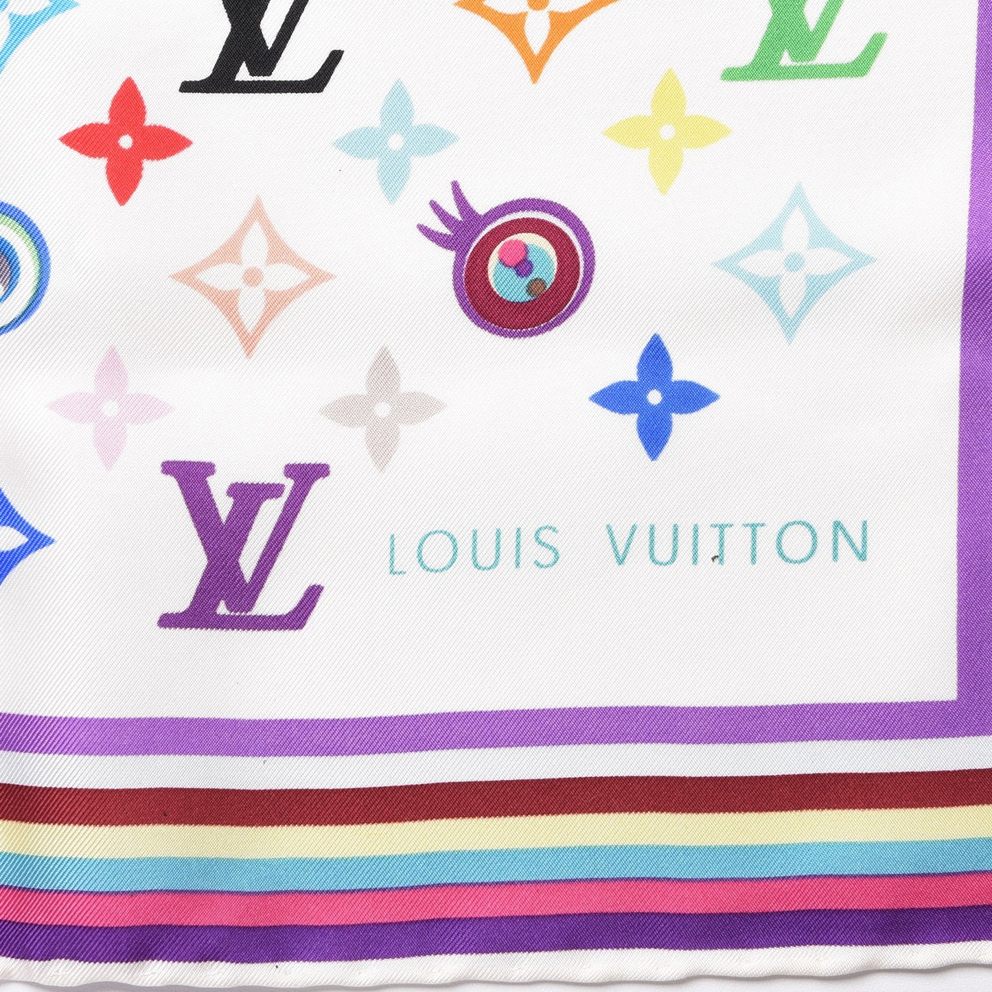 Silk Multicolor Eye Love Scarf White