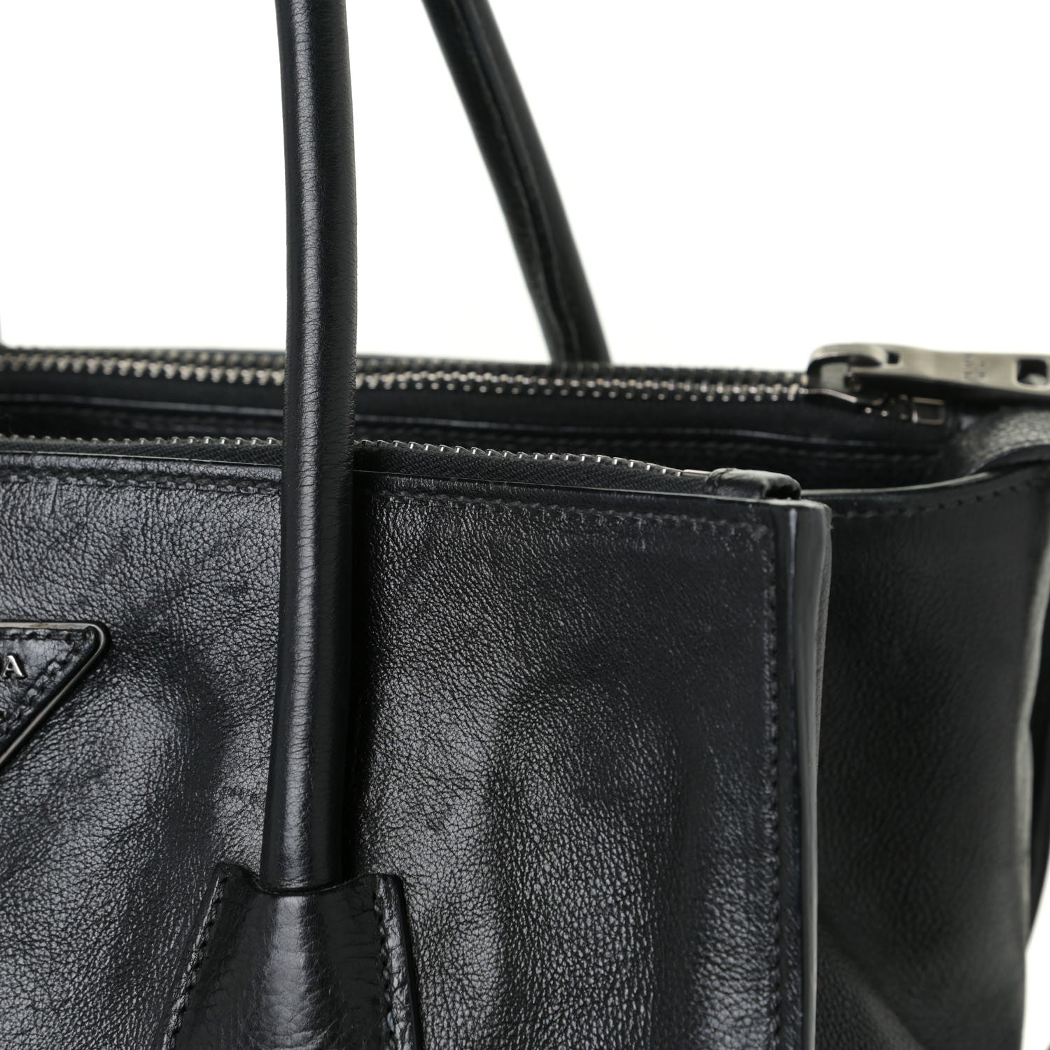 Prada Glace Calf Twin Pocket Tote Black 14 of 17