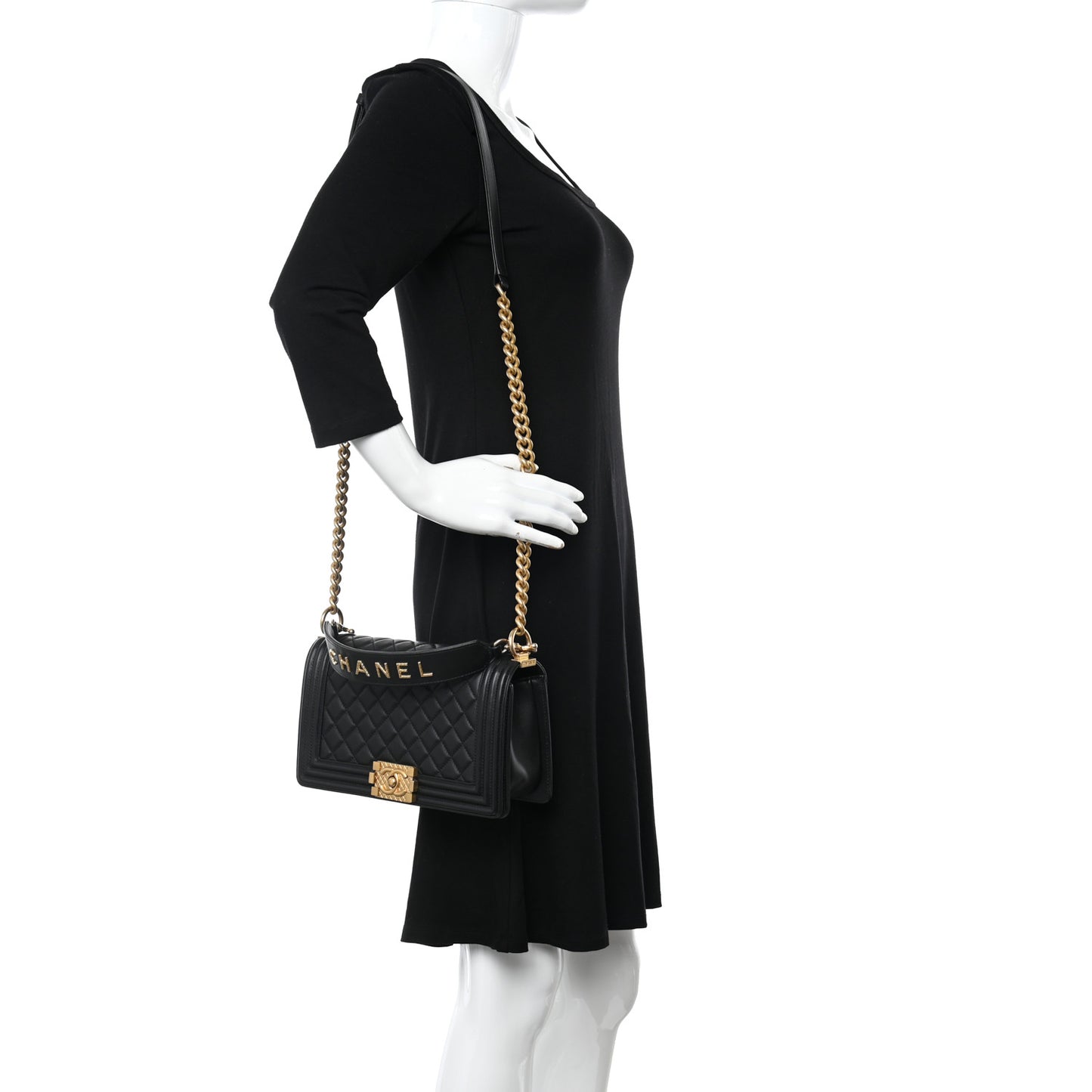 Calfskin Medium Boy Logo Top Handle Flap Black