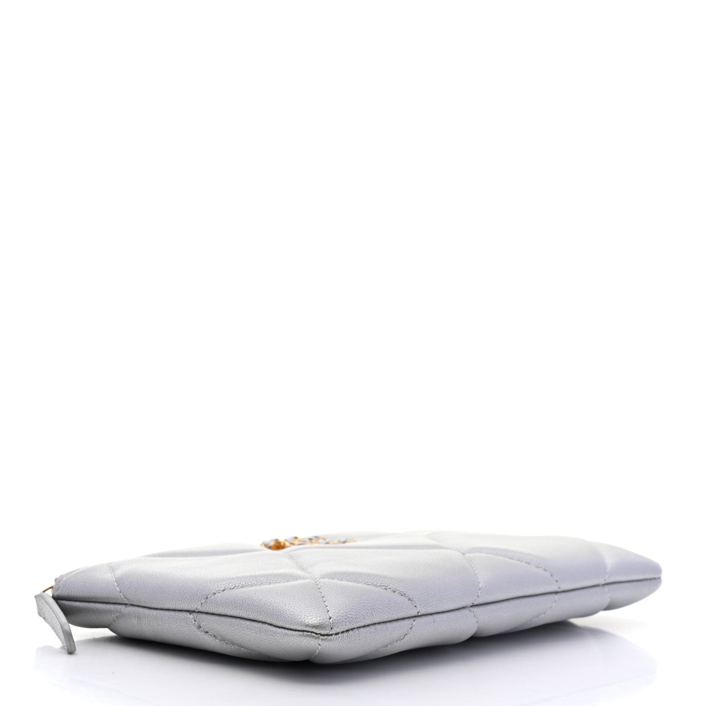 Shiny Goatskin Quilted Small Chanel 19 Pouch Silver