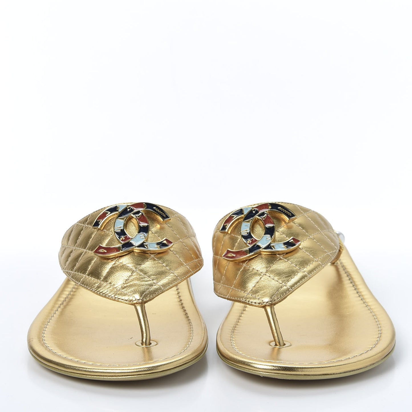 Metallic Lambskin Enamel CC Thong Sandals 39.5 Gold