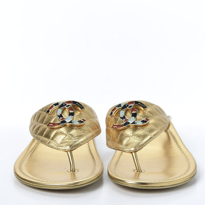 Chanel Metallic Lambskin Enamel CC Thong Sandals 39.5 Gold 2 of 11