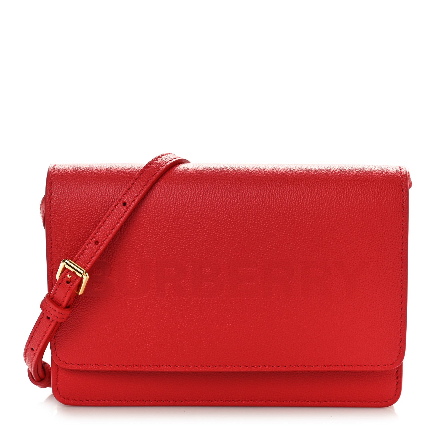 Burberry Smooth Calfskin Logo Embossed Hampshire Crossbody Red 1 of 8