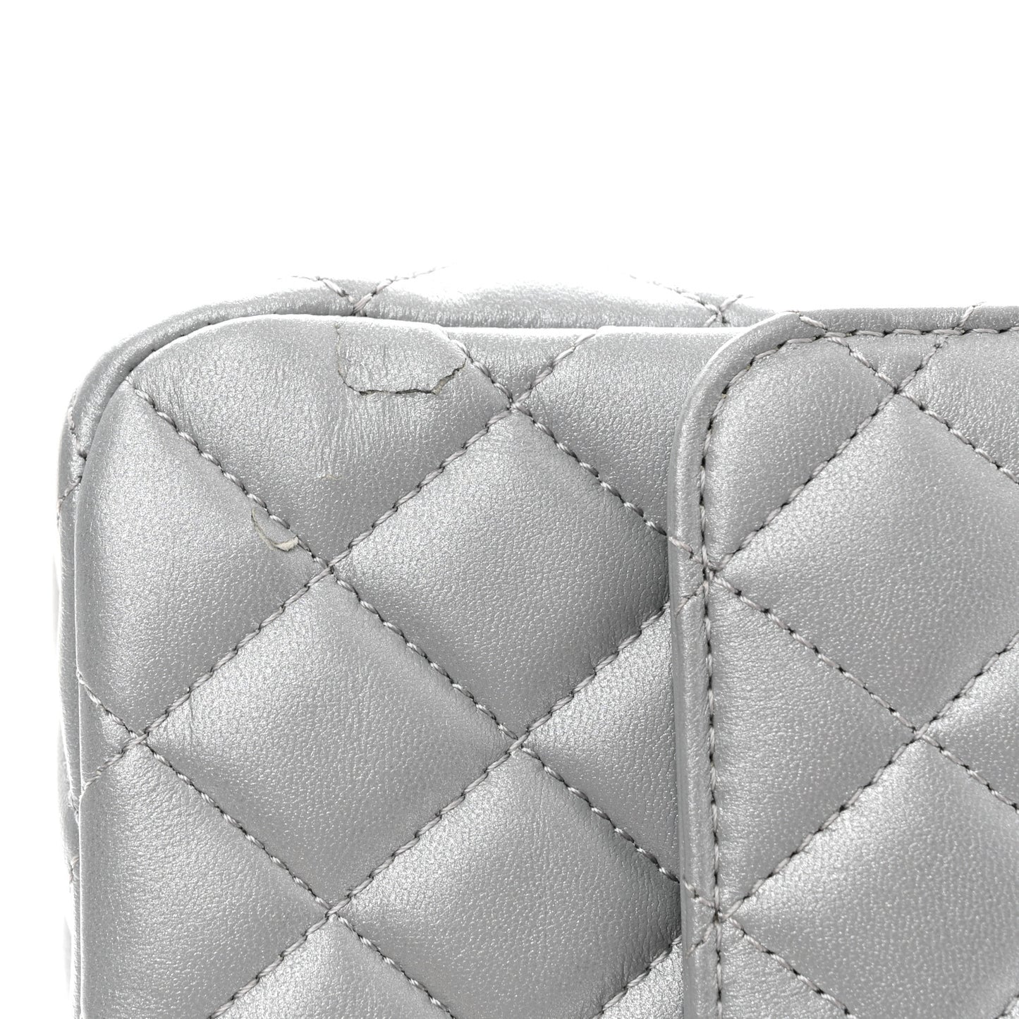 Metallic Lambskin Quilted Small Strass On Top Flap Silvery