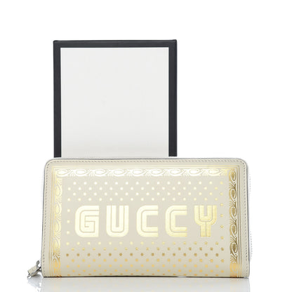 Gucci X SEGA Calfskin GUCCY Stars Zip Around Wallet Mystic White Gold 12 of 12